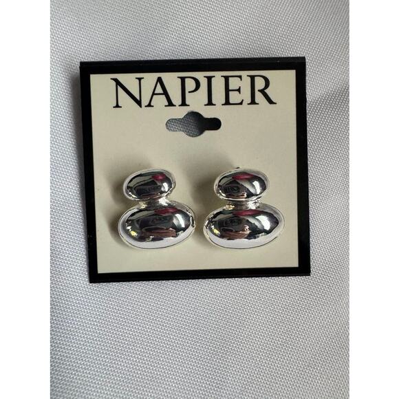 Napier Silver Toned Pebble Double Stud Earrings NWT - Picture 5 of 7